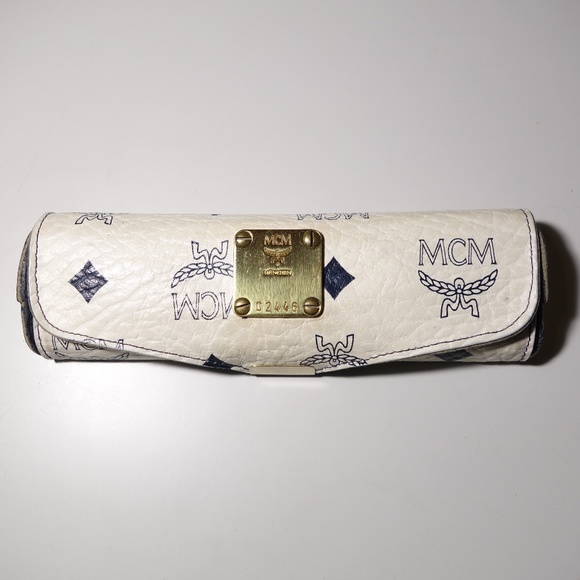 Vintage MCM White Monogram Visetos Coated Canvas Eyeglasses Case, Size Small - Picture 1 of 10